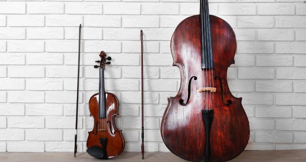 Віолончель та скрипка розміри