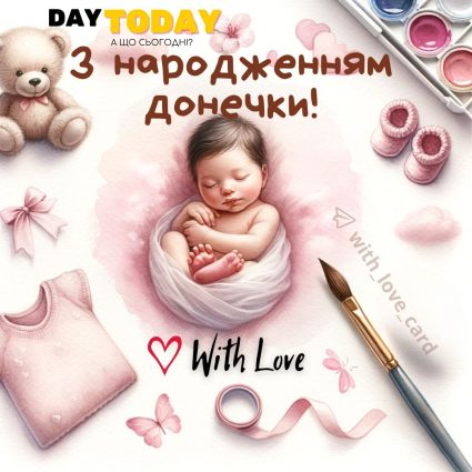 З народженням донечки! тепла листівка з немовлятком | Вітальна листівка - Листівки з днем народження - Листівка з днем народженням доньки