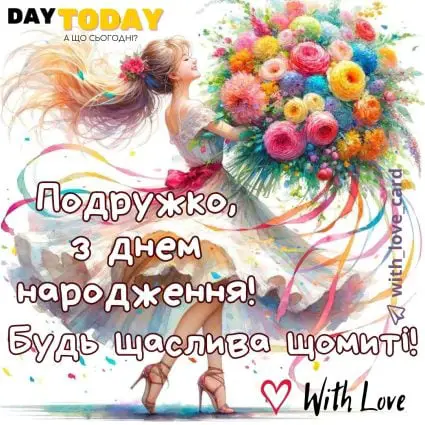 З Днем народження, подружко! листівка з квітами для подруги |Вітальна листівка - Листівки з днем народження - Подрузі ДН