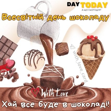 З Днем шоколаду! Хай все буде в шоколаді! листівка на Всесвітній день шоколаду | Вітальна листівка - Листівка на Всесвітній день шоколаду