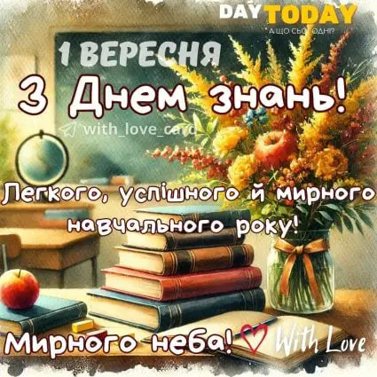 З Днем знань! Легкого, успішного й мирного навчального року! тепла листівка з квітами | Вітальна листівка - Листівка на День знань