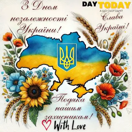 З Днем незалежності! Слава Україні! Подяка нашим захисникам! листівка з квітами до Дня незалежності України | Вітальна листівка - Листівка на День Незалежності України