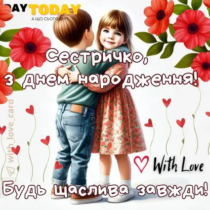 З Днем народження, сестричко! Будь щаслива завжди! картинка сестрі від брата |Вітальна листівка - Листівки з днем народження - Сестрі ДН - Жінкам ДН