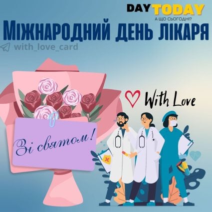 Зі святом! картинка з квітами на Міжнародний день лікаря | Вітальна листівка - Листівка до Міжнародного дня лікаря