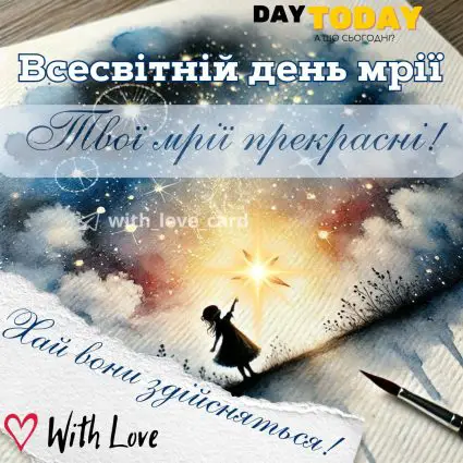 Твої мрії прекрасні! Хай хай вони здійсняться! листівка на Всесвітній день мрії | Вітальна листівка - Листівки про мрії - Листівка на Всесвітній день мрії
