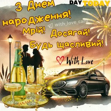 З Днем народження! Мрій! Досягай, будь щасливий! листівка для чоловіків, для хлопця, сина, брата, друга, кума, чоловіка | Вітальна листівка - Листівки з днем народження - Чоловікам ДН - Сину ДН