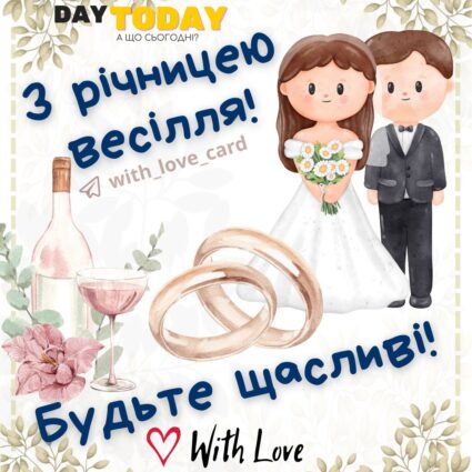З річницею весілля! Будьте щасливі! картинка, тепла листівка з нареченими та обручками |Вітальна листівка - Весільні листівки - З річницею весілля