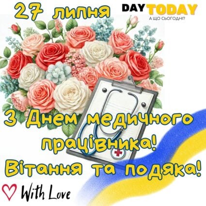Вітання та подяка! З Днем медичного працівника! картинка з квітами на День медичного працівника 27 липня | Вітальна листівка - Листівка на День медичного працівника
