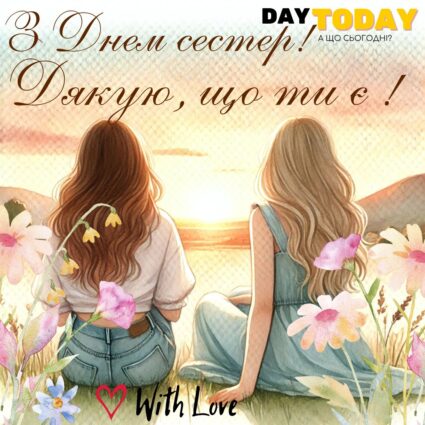 З Днем сестер! Дякую, що ти є! тепла листівка сестрі з квітами та сестрами | Вітальна листівка - Листівка на День сестер