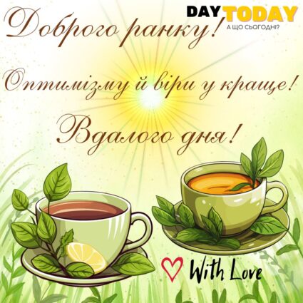 Доброго ранку! Оптимізму й віри у краще! Вдалого дня! тепла листівка з чашками чаю та сонечком | Вітальна листівка - Доброго ранку - Добрий день - Теплі листівки - Листівка на перший день серпня