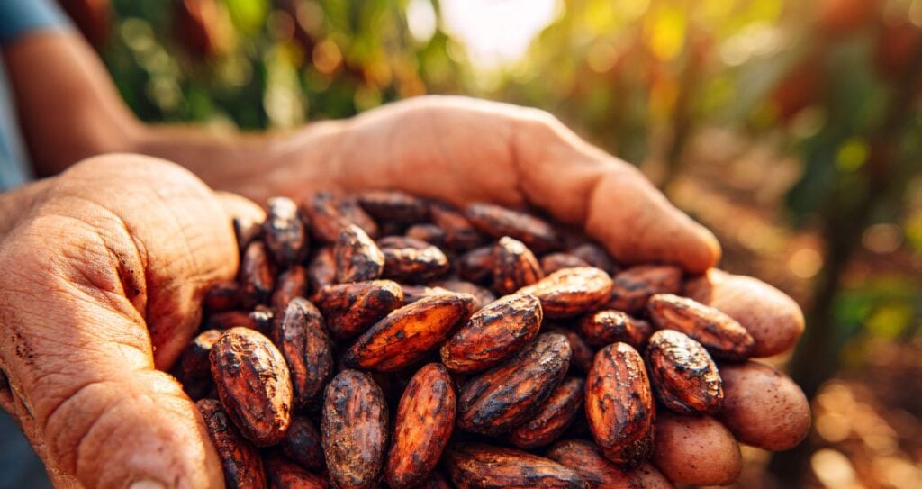 какао плоди у долонях