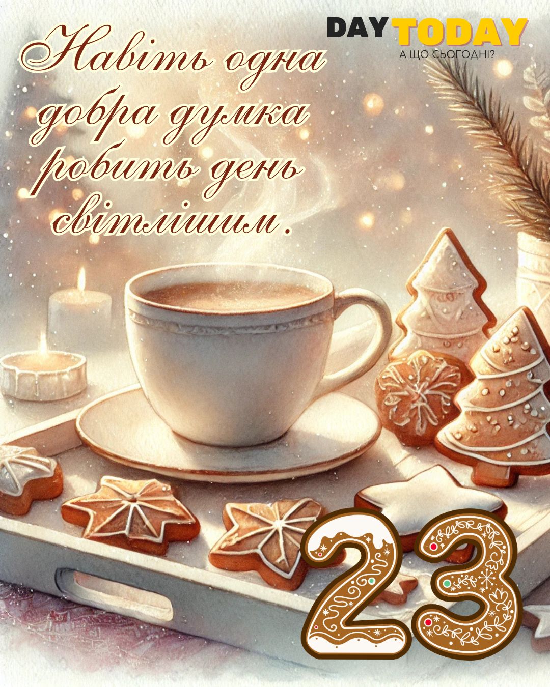 Навіть одна добра думка робить день світлішим. - тепла листівка для очікування Різдва, день двадцять третій | Вітальна листівка - Теплі листівки для очікування Різдва