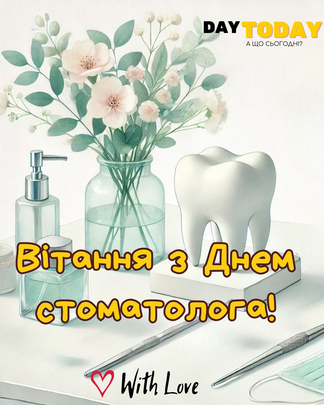 Вітання з Днем стоматолога! листівка на Міжнародний день стоматолога | Вітальна листівка - Листівки на День стоматолога