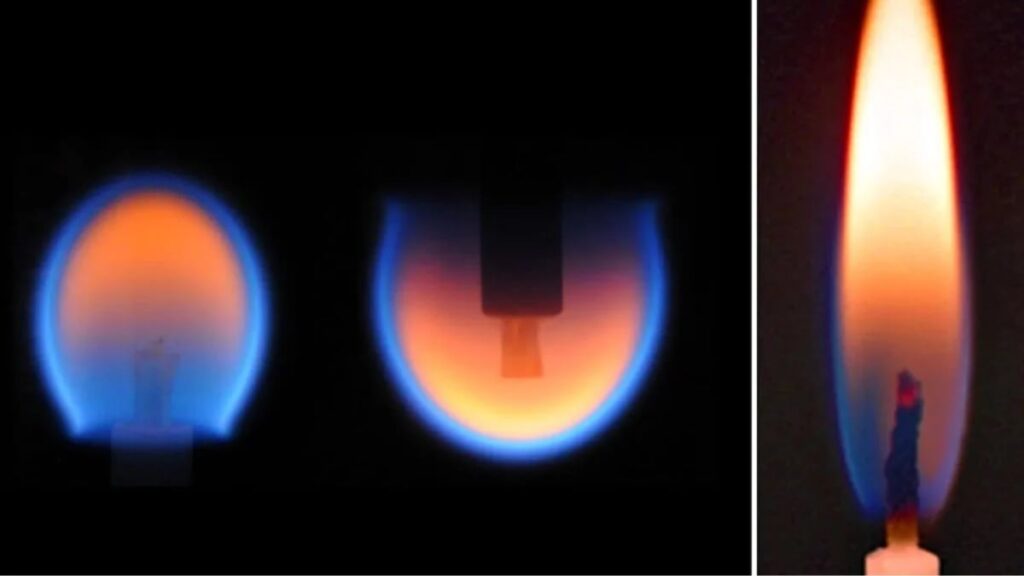 FlamesInZeroGravityComparedToOnEarth