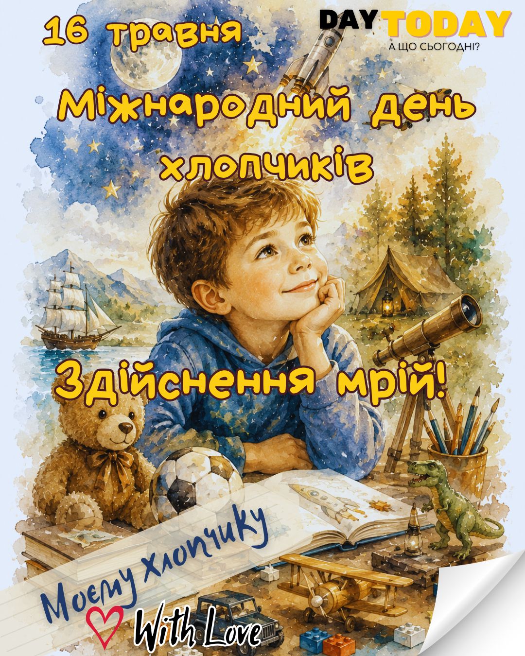 Здійснення мрій! листівка на Міжнародний день хлопчиків листівки | Вітальна листівка - Листівки на Міжнародний день хлопчиків