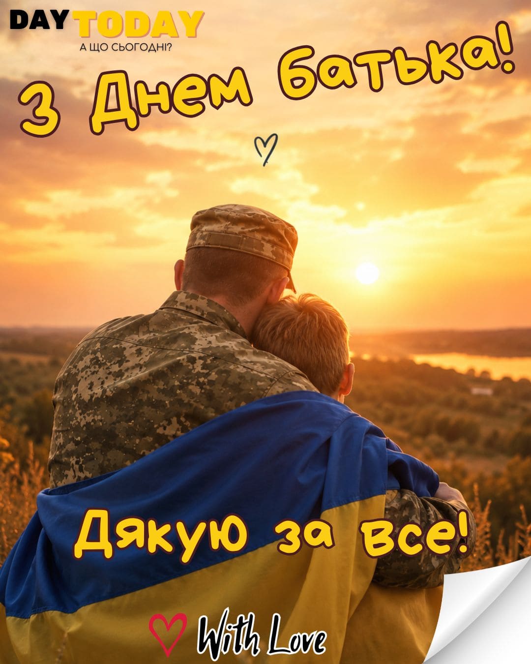З Днем батька! Дякую за все! тепла листівка для татка на День батька | Вітальна листівка - Листівка на Міжнародний день батька та День батька в Україні