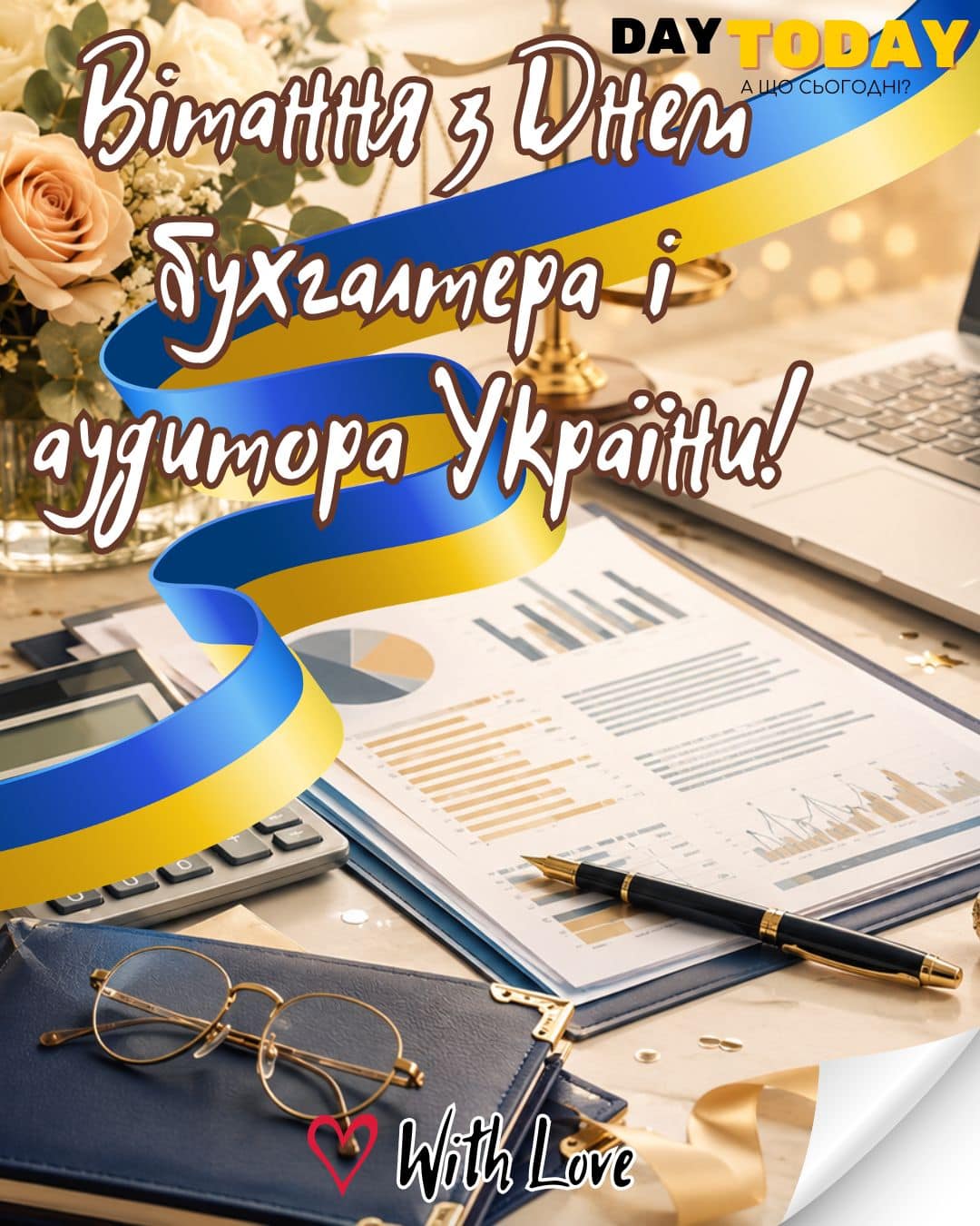 З Днем бухгалтера і аудитора України! листівка з квітами для бухгалтера | Вітальна листівка - Листівка на День бухгалтера і аудитора України