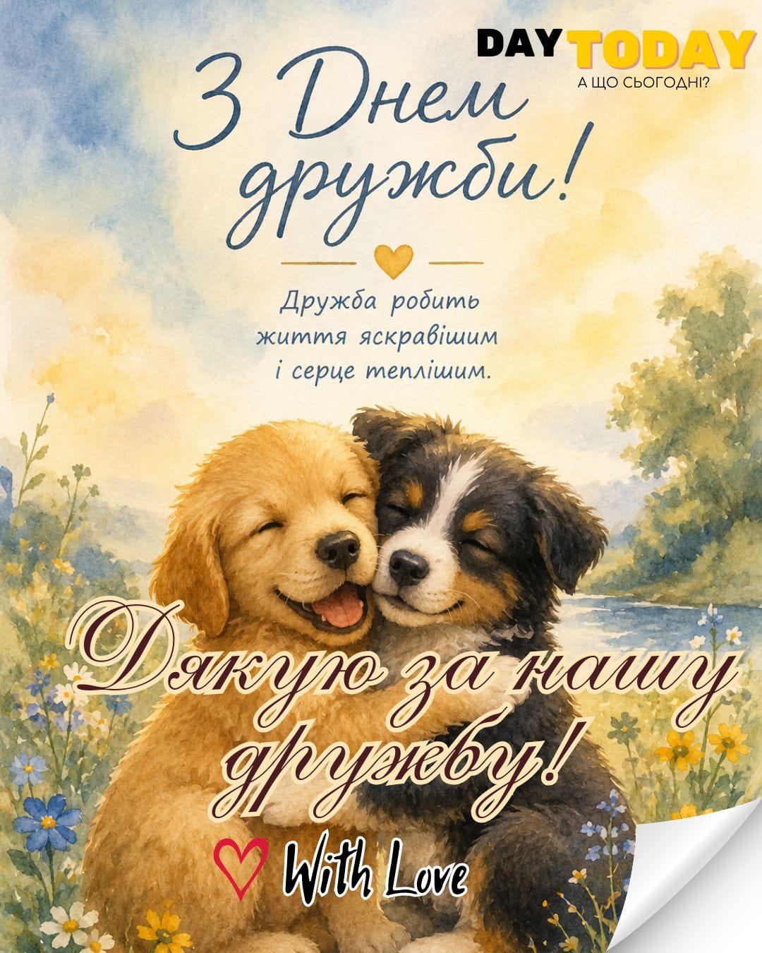 З Днем дружби! Дякую за нашу дружбу! листівка другу або друзям | Вітальна листівка - Листівка на Міжнародний день дружби