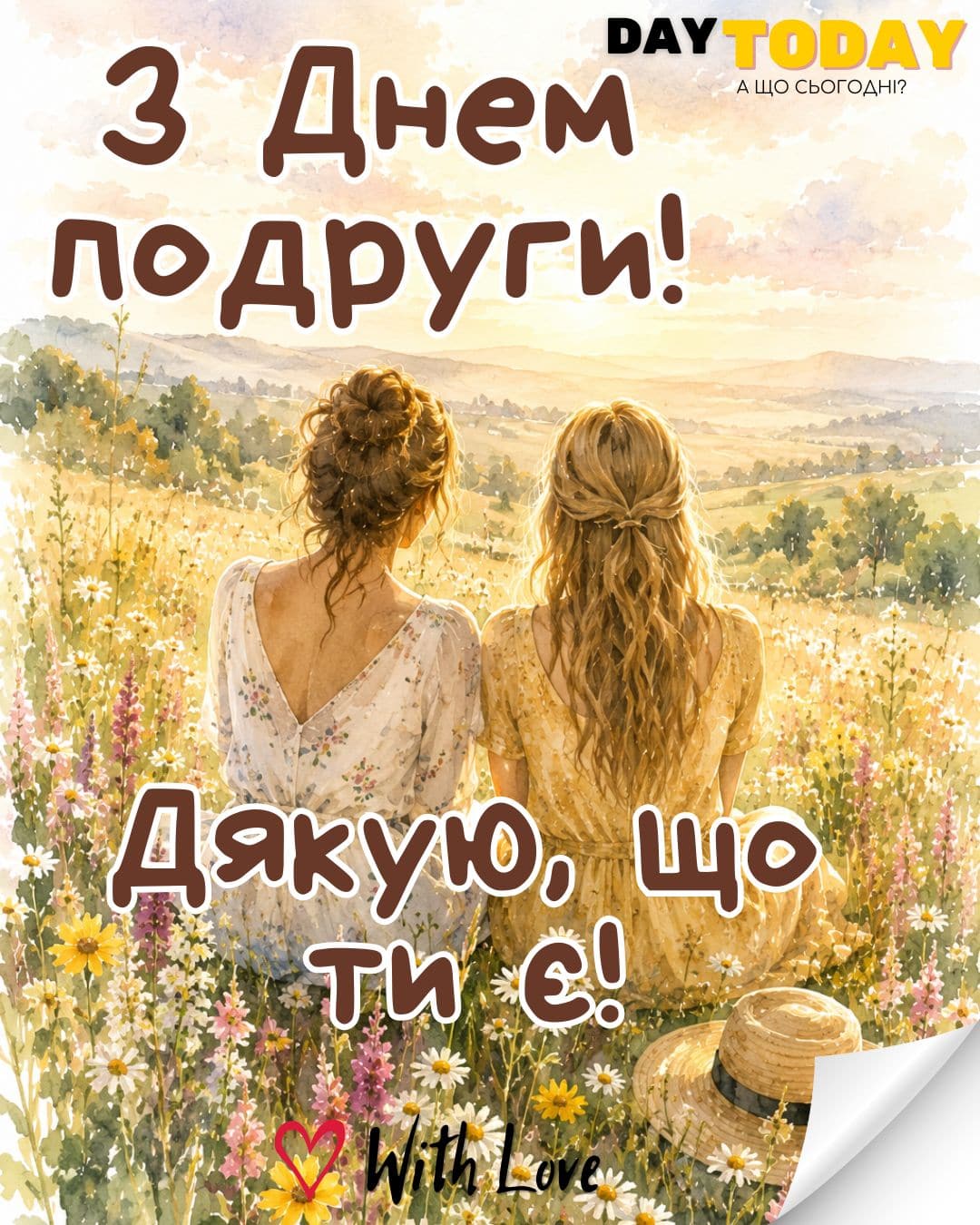 З Днем подруги! Дякую, що ти є! картинка для подруги | Вітальна листівка - Листівка на День подруги