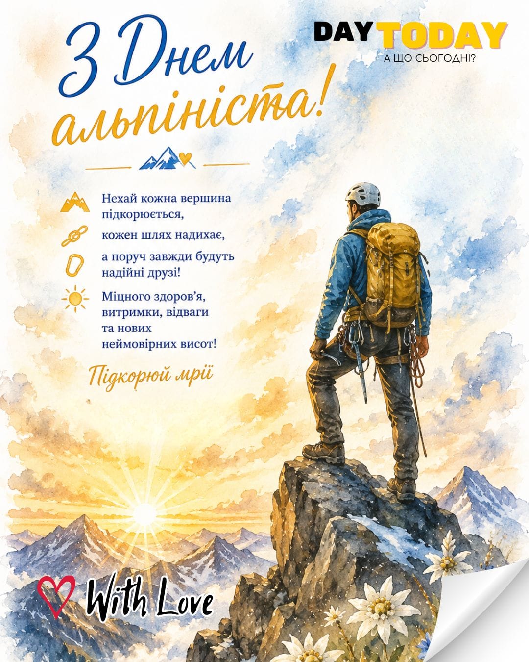 З Днем альпініста! | Вітальна листівка - Листівка на День альпініста
